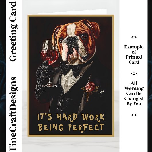 Bulldog in Tuxedo & Bow Krawatte & Wine CR8 Indivi Karte