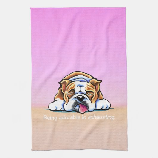 Bulldog ist ein ansprechender rosa Off-Leash Art™ Küchentuch (Vertikal)