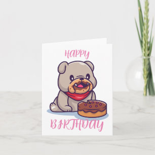 Bulldog Kawaii Happy Birthday Karte