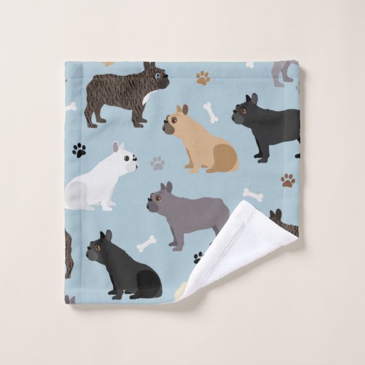 Bulldog-Knochen und Paws Blue Badhandtuch Set (Waschlappen)