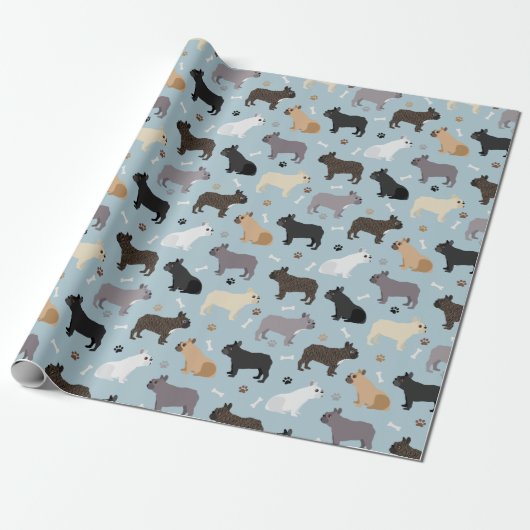 Bulldog-Knochen und Paws Blue Geschenkpapier (Ungerollt)
