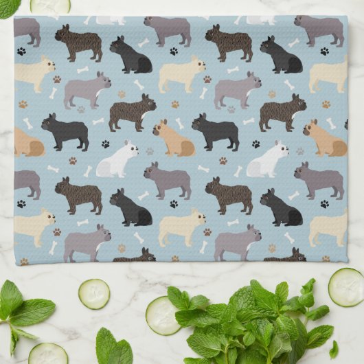 Bulldog-Knochen und Paws Blue Geschirrtuch (Gefaltet)