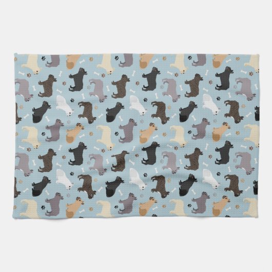 Bulldog-Knochen und Paws Blue Geschirrtuch (Horizontal)