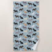Bulldog-Knochen und Paws Blue Strandtuch (Vorderseite)