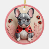 Bulldog Ladybug Pastell Papier schneiden Kunst Keramik Ornament (Vorne)