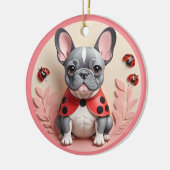 Bulldog Ladybug Pastell Papier schneiden Kunst Keramik Ornament (Links)