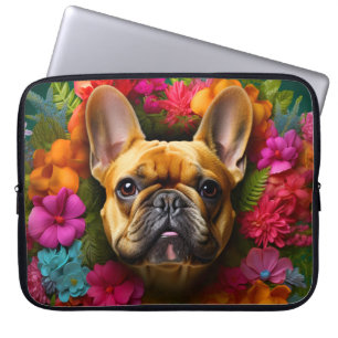 Bulldog-Laptop-Tasche mit lebhaften Blume Laptopschutzhülle