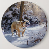 Bulldog lassen es Schnee Weihnachten gebürstet Button (Vorderseite)