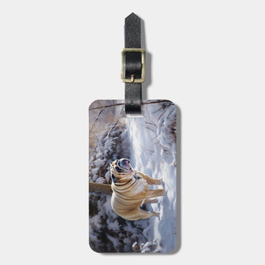 Bulldog lassen es Schnee Weihnachten gebürstet Gepäckanhänger (Vorderseite vertikal)