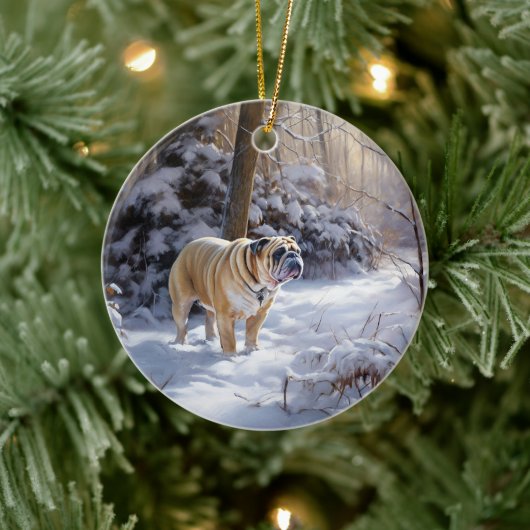 Bulldog lassen es Schnee Weihnachten gebürstet Keramik Ornament (Baum)