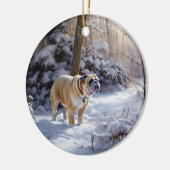 Bulldog lassen es Schnee Weihnachten gebürstet Keramik Ornament (Links)