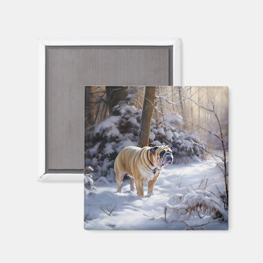 Bulldog lassen es Schnee Weihnachten gebürstet Magnet (Vorderseite/Rückseite)