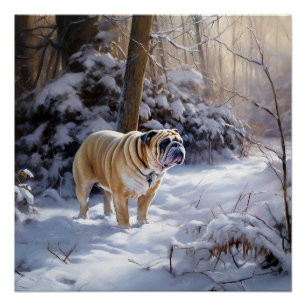Bulldog lassen es Schnee Weihnachten gebürstet Poster