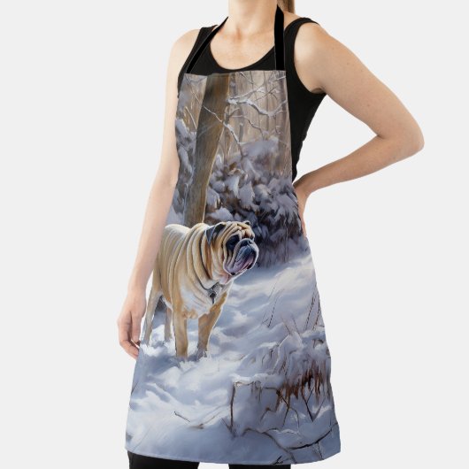 Bulldog lassen es Schnee Weihnachten gebürstet Schürze (InSitu)