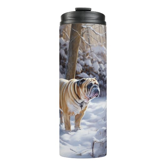 Bulldog lassen es Schnee Weihnachten gebürstet Thermosbecher (Vorderseite)