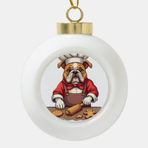 Bulldog Lebkuchen Küchenchef Keramik Kugel-Ornament