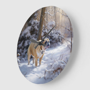 Bulldog Let It Snow Weihnachten Gebürstet Große Wanduhr