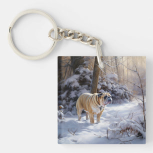 Bulldog Let It Snow Weihnachten Gebürstet Schlüsselanhänger
