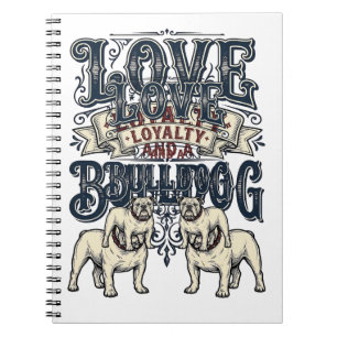 Bulldog-Liebe-Shirt Vintage-Gravur-Hunde-Zitat Des Notizblock