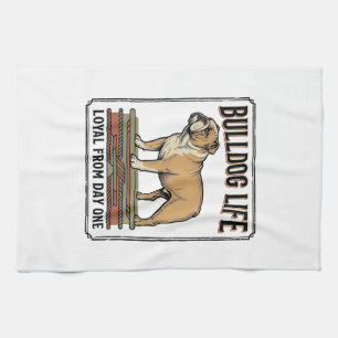 Bulldog-Liebhaber-Shirt Vintage gravierte Hundekun Geschirrtuch