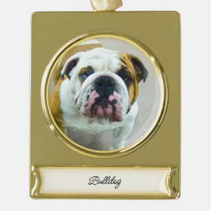Bulldog-Malerei - Niedliche Original Hunde-Kunst Banner-Ornament Gold