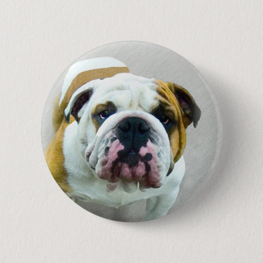 Bulldog-Malerei - Niedliche Original Hunde-Kunst Button (Vorderseite)