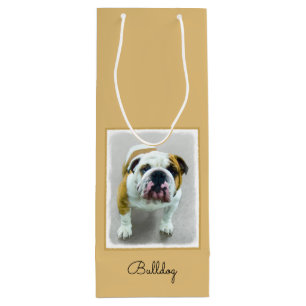 Bulldog-Malerei - Niedliche Original Hunde-Kunst Geschenktüte Für Weinflaschen