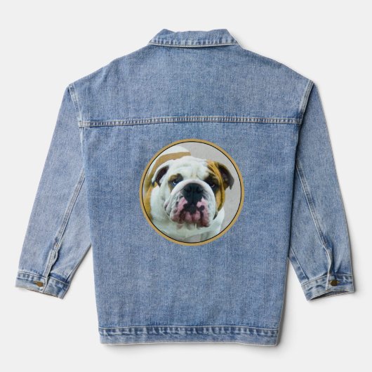 Bulldog-Malerei - Niedliche Original Hunde-Kunst Jeansjacke (Rückseite)