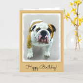 Bulldog-Malerei - Niedliche Original Hunde-Kunst Karte (Gelbe Blume)