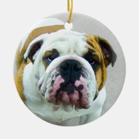 Bulldog-Malerei - Niedliche Original Hunde-Kunst Keramikornament (Vorne)