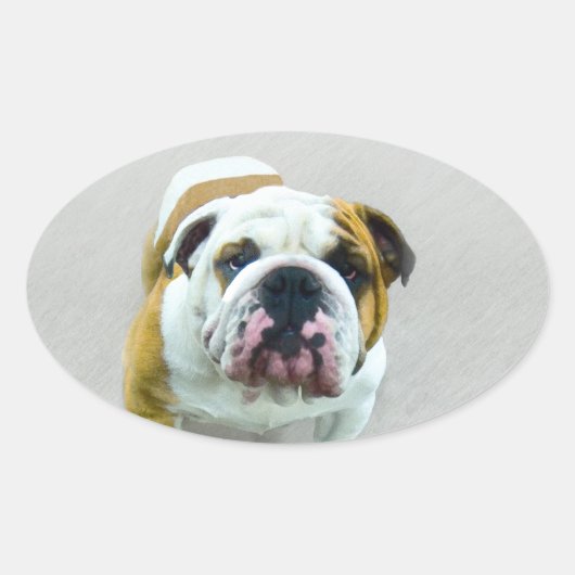 Bulldog-Malerei - Niedliche Original Hunde-Kunst Ovaler Aufkleber (Vorderseite)
