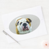 Bulldog-Malerei - Niedliche Original Hunde-Kunst Ovaler Aufkleber (Umschlag)