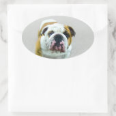 Bulldog-Malerei - Niedliche Original Hunde-Kunst Ovaler Aufkleber (Tasche)