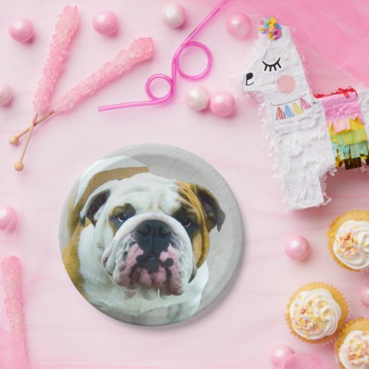 Bulldog-Malerei - Niedliche Original Hunde-Kunst Pappteller (Party)
