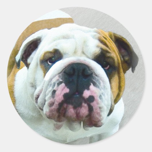 Bulldog-Malerei - Niedliche Original Hunde-Kunst Runder Aufkleber (Vorderseite)