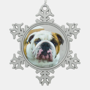 Bulldog-Malerei - Niedliche Original Hunde-Kunst Schneeflocken Zinn-Ornament