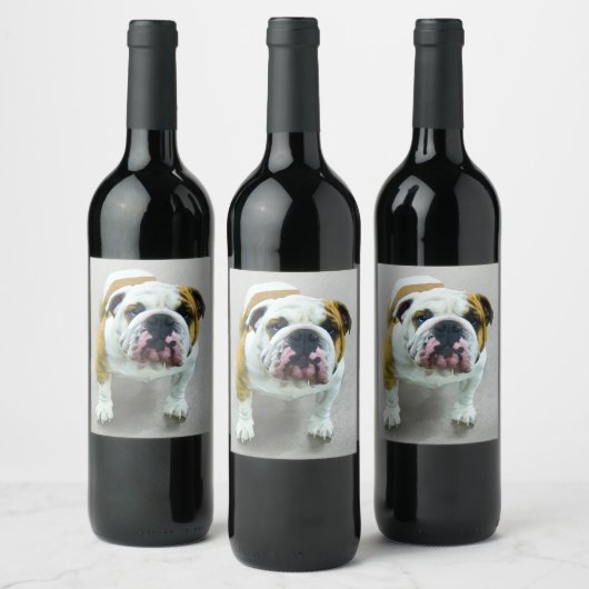 Bulldog-Malerei - Niedliche Original Hunde-Kunst Weinetikett (Flaschen)