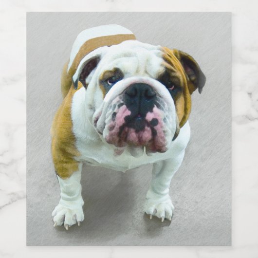 Bulldog-Malerei - Niedliche Original Hunde-Kunst Weinetikett (Einzelnes Label)