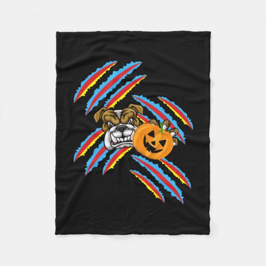 Bulldog Mama Halloween Pumpkin Fleecedecke (Vorderseite)