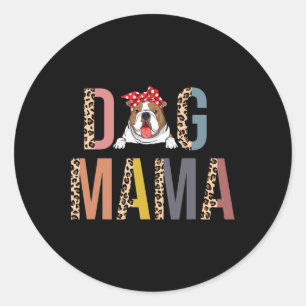 Bulldog Mama Leopard Print Hund Mama Runder Aufkleber