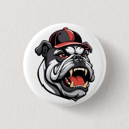 BULLDOG MIT BASEBALLKAPPE BUTTON (Vorderseite)