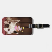 Bulldog mit Birthday Cupcake Gepäckanhänger (Vorderseite horizontal)
