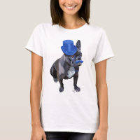 Bulldog mit Blue Top Hat und Mustache