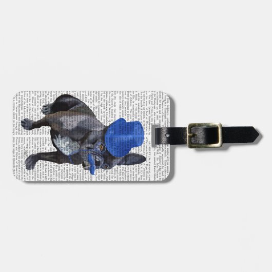 Bulldog mit Blue Top Hat und Mustache Gepäckanhänger (Vorderseite horizontal)