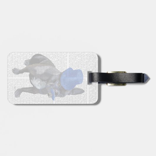 Bulldog mit Blue Top Hat und Mustache Gepäckanhänger (Rückseite horizontal)