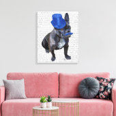 Bulldog mit Blue Top Hat und Mustache Leinwanddruck (Insitu (Wohnzimmer))