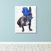 Bulldog mit Blue Top Hat und Mustache Leinwanddruck (Insitu (Holzboden))