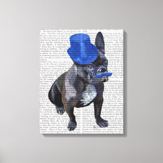 Bulldog mit Blue Top Hat und Mustache Leinwanddruck (Vorderseite)