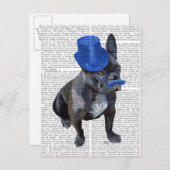 Bulldog mit Blue Top Hat und Mustache Postkarte (Vorne/Hinten)