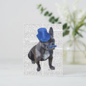 Bulldog mit Blue Top Hat und Mustache Postkarte (Stehend Vorderseite)